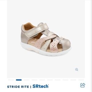 Stride Rite Girls Metallic Champagne & Pink Leather Sandal